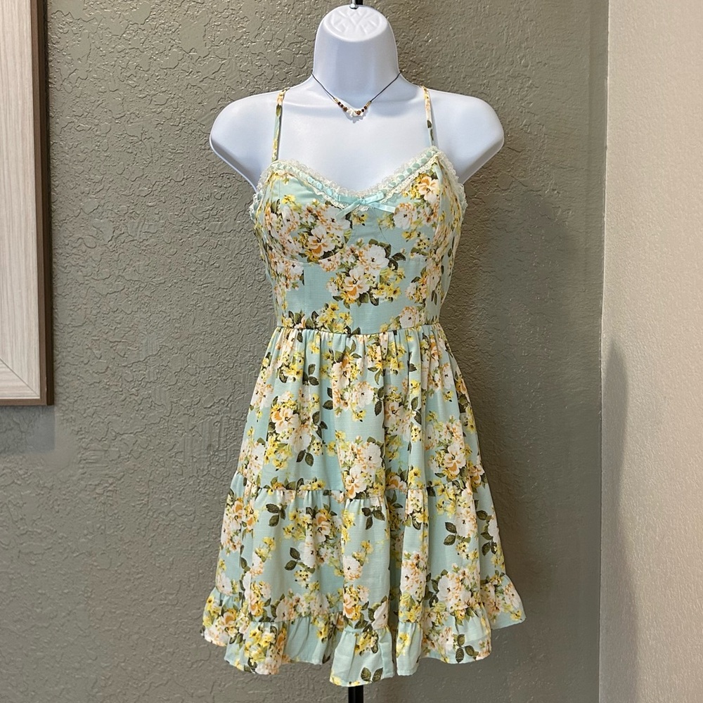 Inspired Hearts Sky Blue Floral Dress